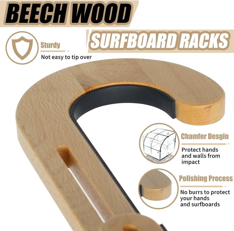 JUSTOOP Surfboard Stand Racks, Sturdy Surfboard Racks Standing with Floor-Standing Design,Stand Shortboard and Longboard Organizer, Beech Wood, 1PCS - Image 2